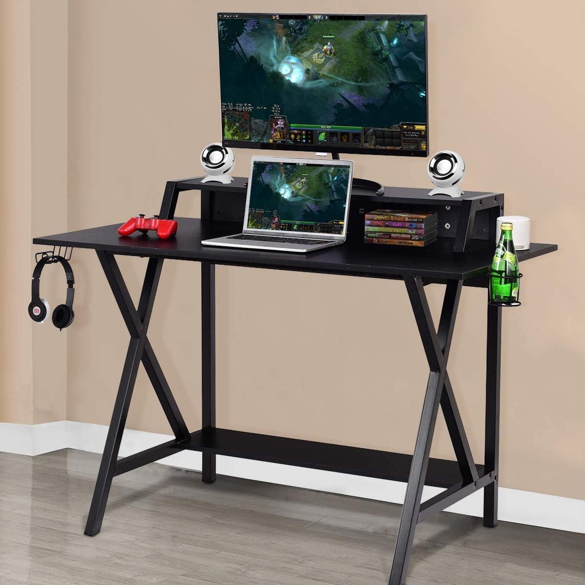 Escritorio mesa gamer gaming desk gamer desk con porta vasos y soporte  altavoz