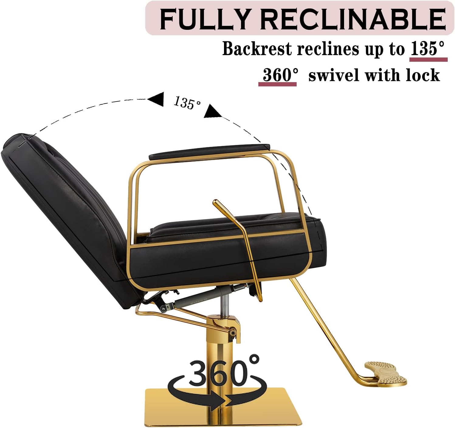 Silla de peluquería reclinable hidráulica, silla de peluquería de altura