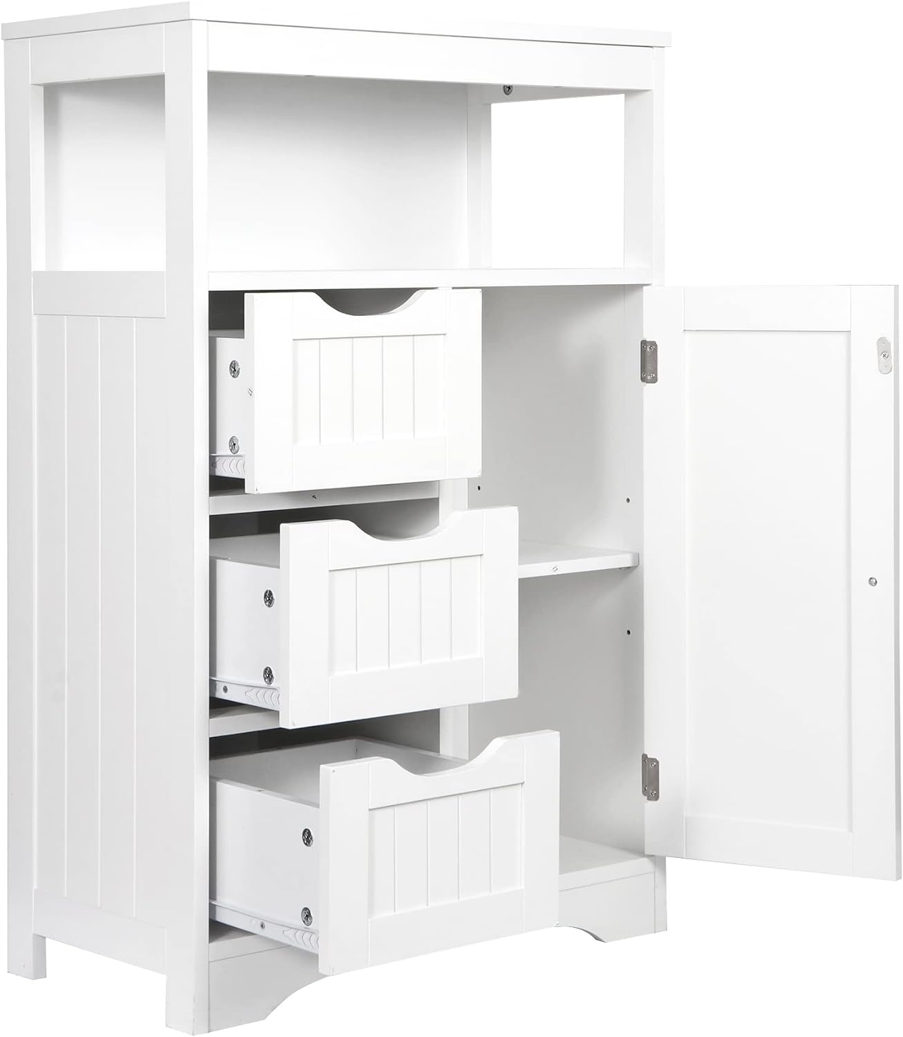 Armario de baño con estante ajustable, armario de almacenamiento para  espacio pequeño, armario alto con barra de papel higiénico retráctil,  gabinete