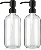 Dispensador de jabón de vidrio transparente, paquete de 2 dispensadores de