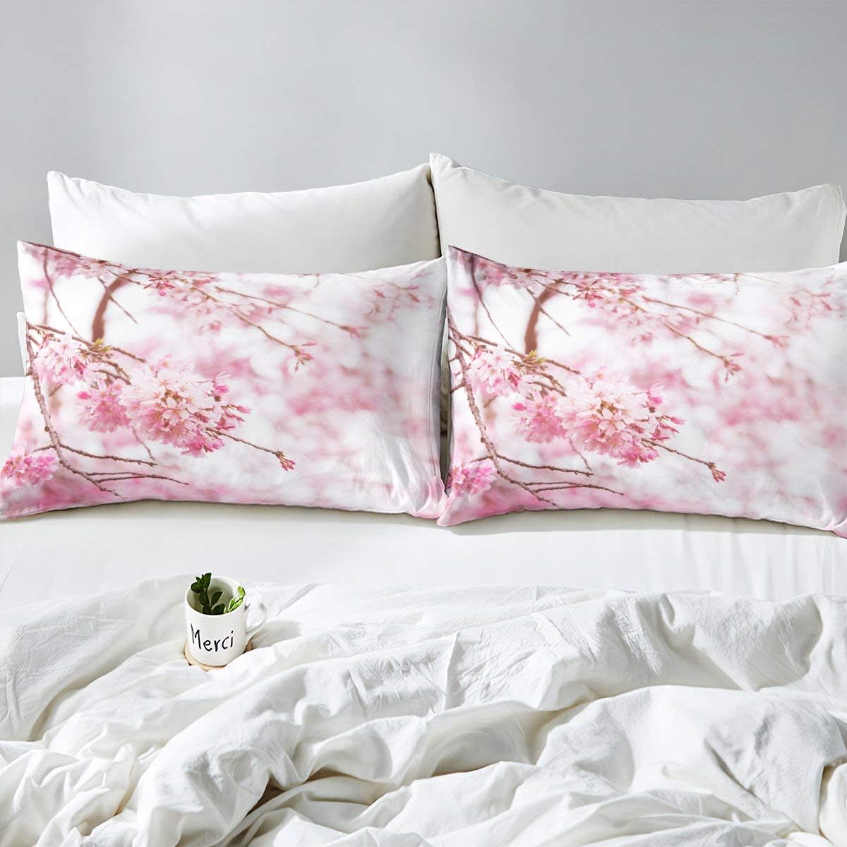 Funda de almohada de seda pura con flor de cerezo