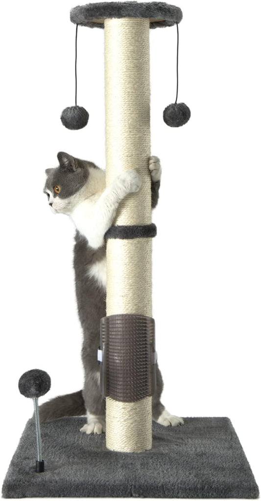 Poste rascador de sisal para gatos de 32 pulgadas de alto con bola colgante y