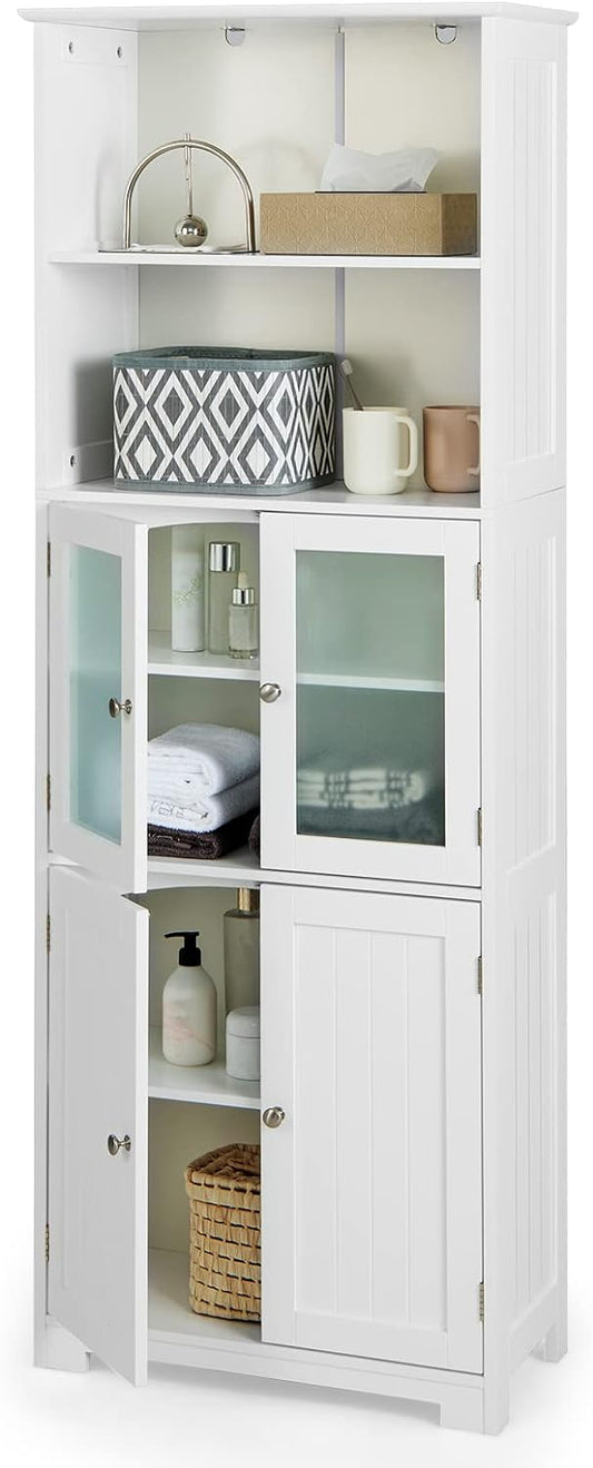Armario alto de baño, armario de almacenamiento de lino con puertas y estantes