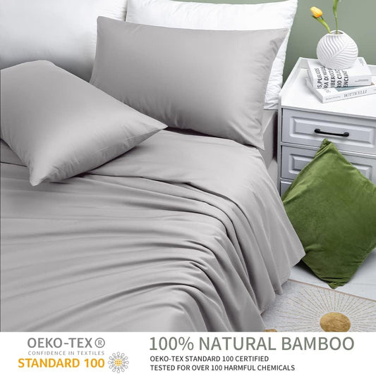 Juego de sábanas de bambú 100 % refrescantes, tamaño Queen, sábanas suaves de
