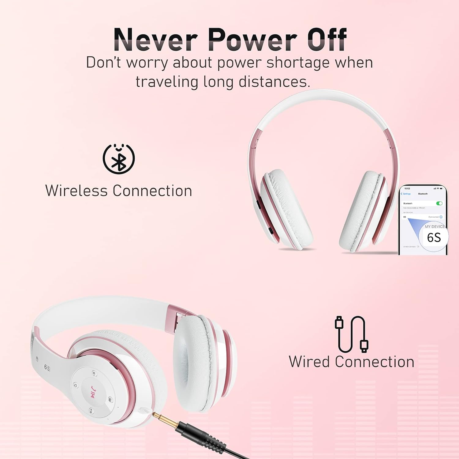 Auriculares inalámbricos Bluetooth sobre la oreja 65 horas de tiempo de  reproducción, plegables, graves profundos, estéreo HIFI auriculares