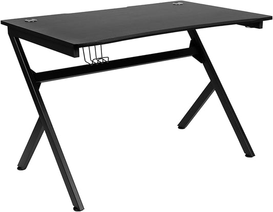 juego de escritorio rojo y silla reclinable negra para computadora para