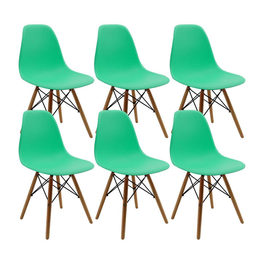 Kit por 6 sillas Eames Patas En Madera para comedor, sala, restaurante - Verde Menta - VIRTUAL MUEBLES