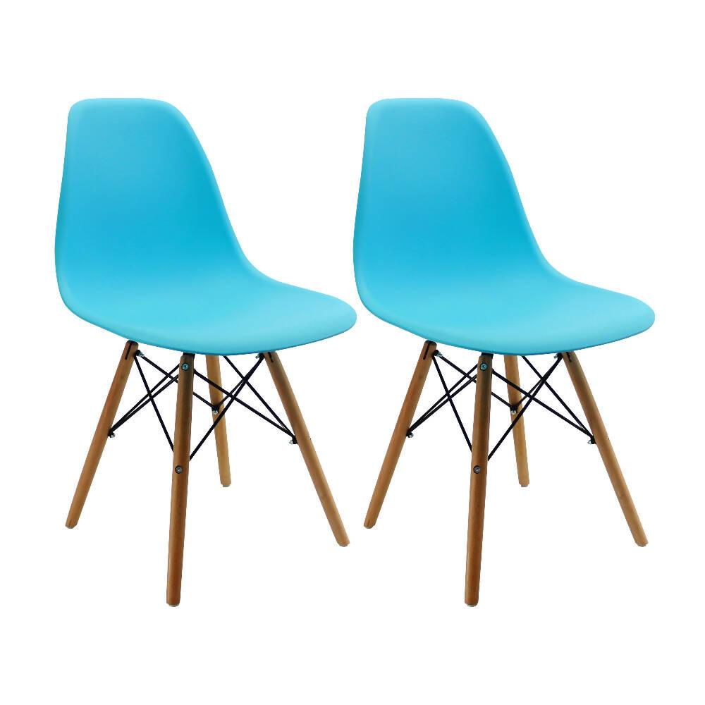 Kit por 2 sillas Eames Patas En Madera para comedor, sala, restaurante - Azul - VIRTUAL MUEBLES