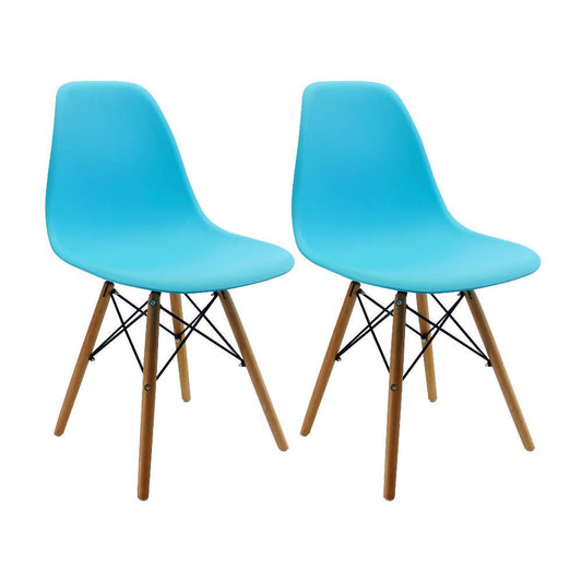 Kit por 2 sillas Eames Patas En Madera para comedor, sala, restaurante - Azul