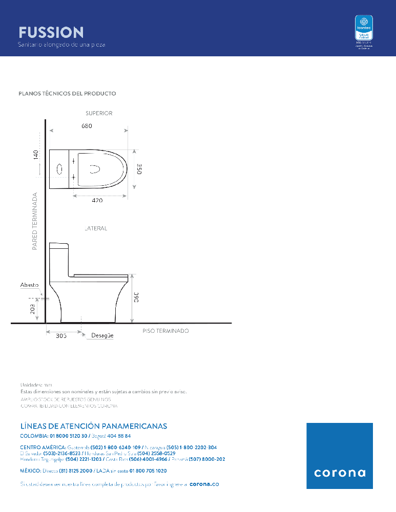 Sanitario Corona Fussion - VIRTUAL MUEBLES