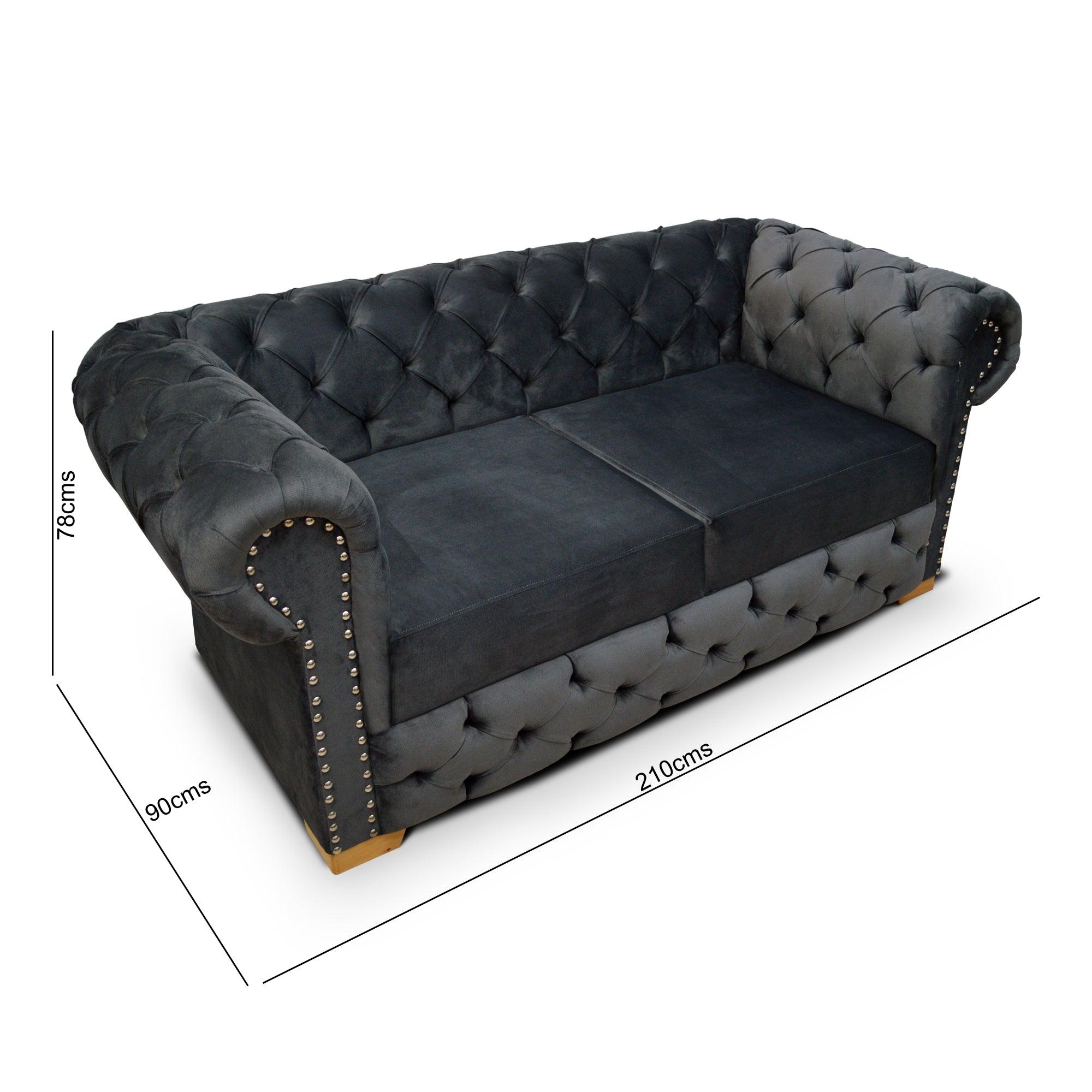 Sofá Chesterfield 3 puestos tela gris - VIRTUAL MUEBLES