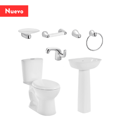 Combo Corona Sanitario Aluvia Redondo Con Pedestal Blanco - VIRTUAL MUEBLES