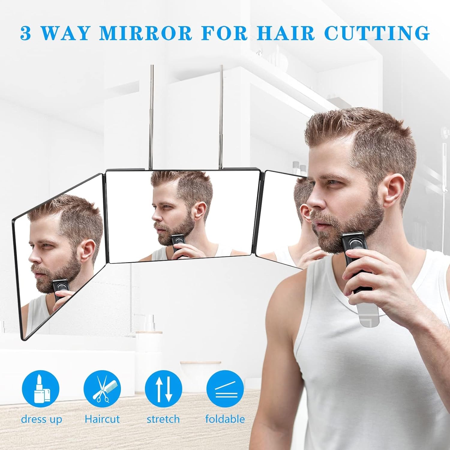 Espejo de 3 vías para corte de cabello, espejo triple para afeitarse  maquillarse