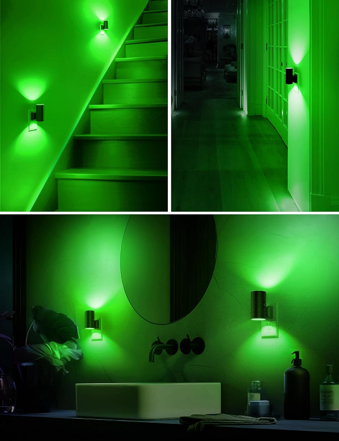 LOHAS Luz nocturna verde, luz nocturna enchufable con sensor de luz, brillo