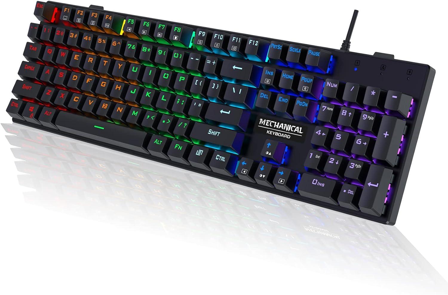 Teclado mecánico para juegos, RGB de 104 teclas ultra delgado arco iris