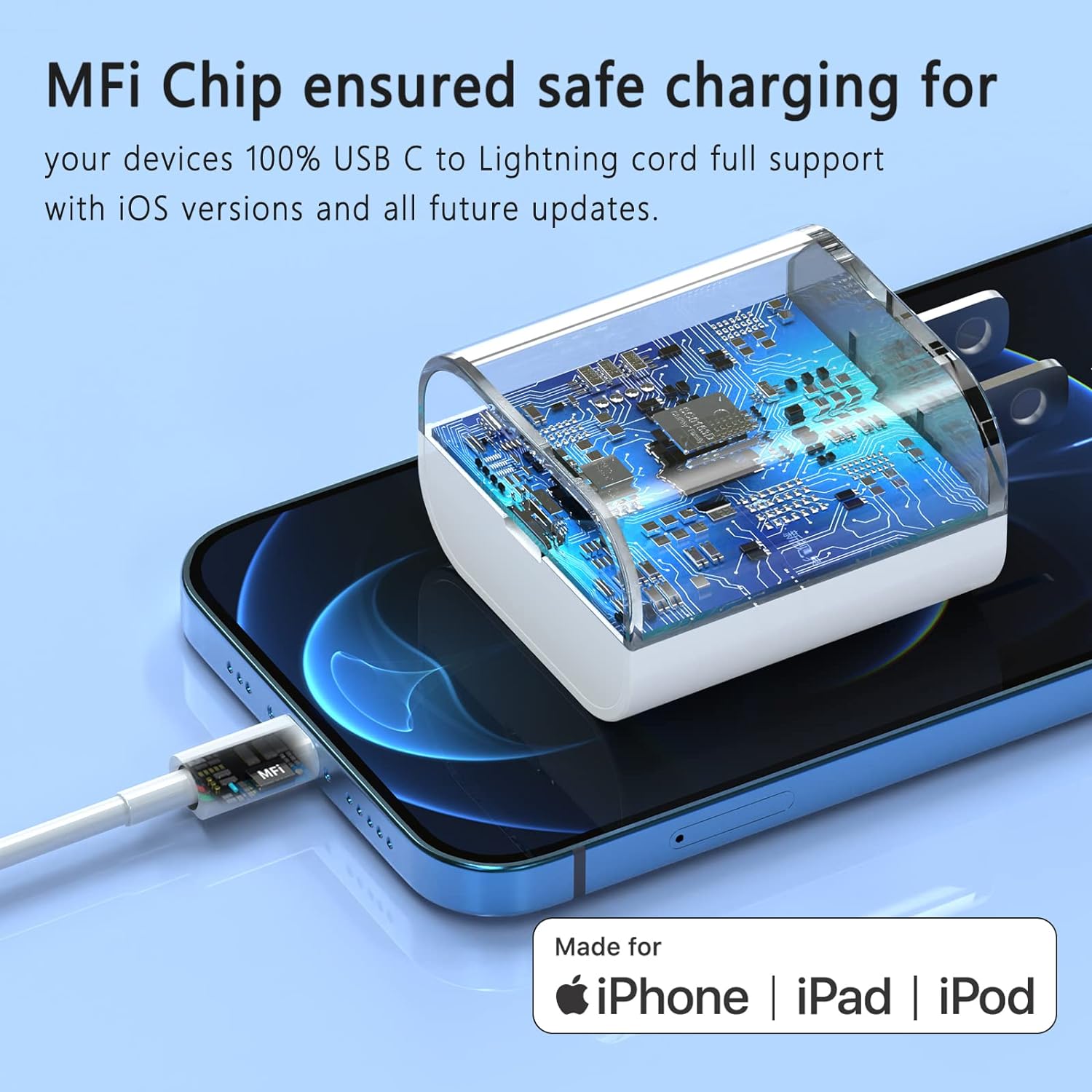 Cargador para iPhone certificado Apple MFi Paquete de 2 adaptadores de cargador