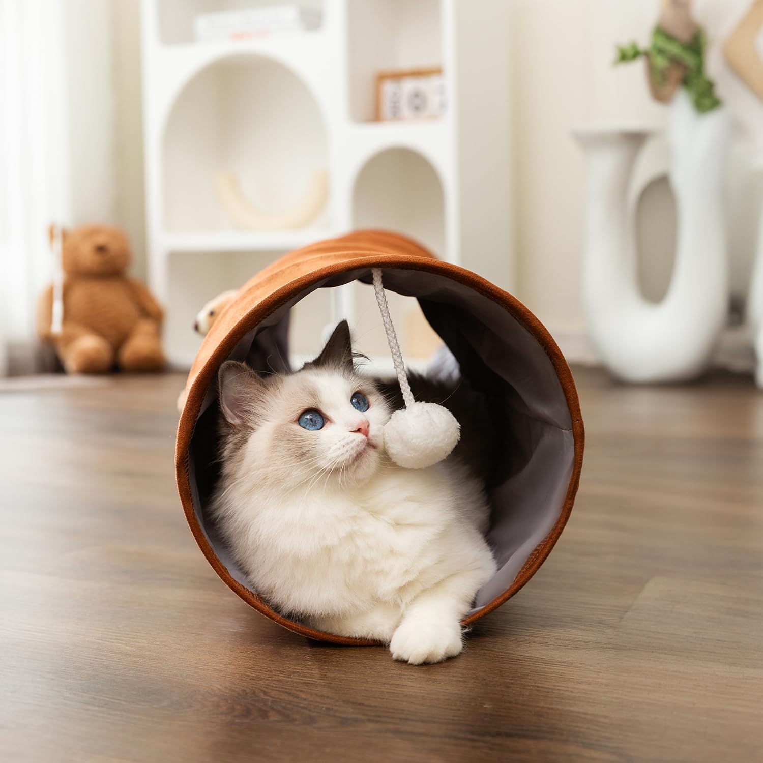 Túneles rectos para gatos de interior, túnel plegable para gatos pequeños,