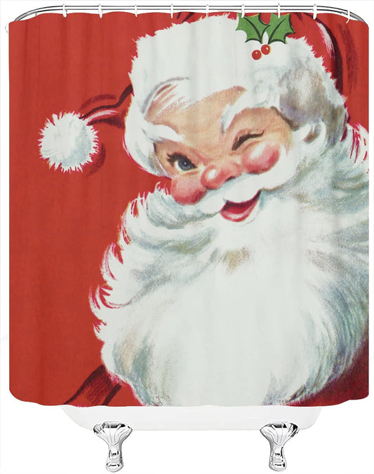 Cortina de ducha vintage de Papá Noel para baño, poliéster, duradera,