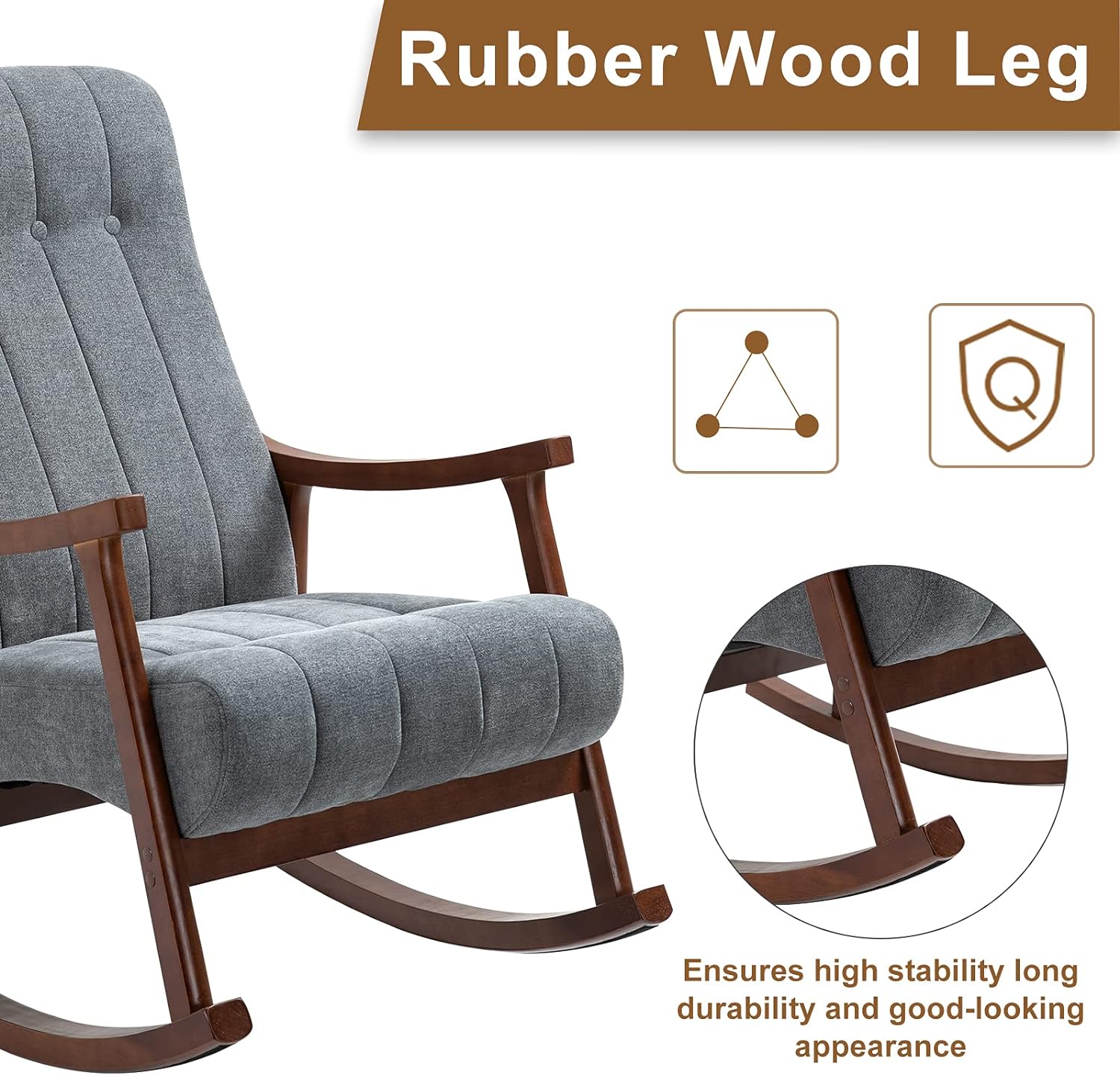 HomVent Mecedora tapizada, moderna y cómoda de terciopelo, silla mecedora  con respaldo alto y base de madera maciza, silla mecedora para adultos y –  Yaxa Store