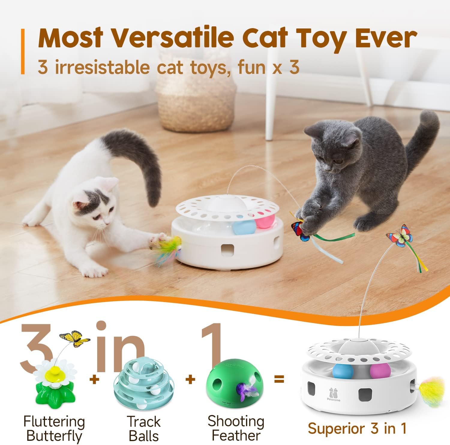 Cat Toys Juguete interactivo automático 3 en 1 para gatito, mariposa aleteante,