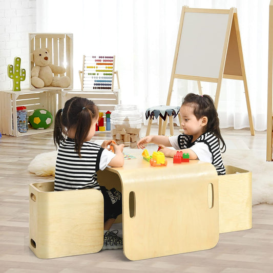 Juego de mesa y silla para niños, mesa de actividades de madera 4 en 1, banco,