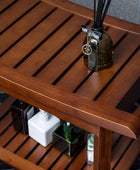 Taburete de banco de ducha de bambú con estante de almacenamiento, silla de - VIRTUAL MUEBLES