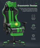 Silla de juegos verde con reposapiés, sillas ergonómicas de cuero para adultos