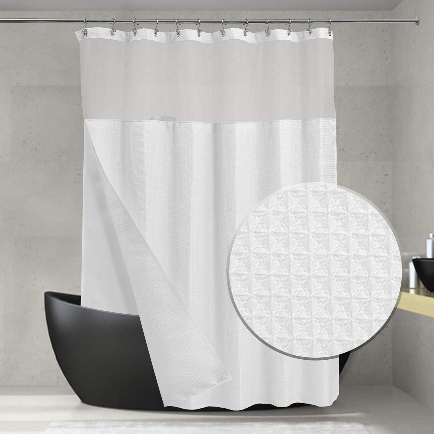 ARICHOMY Juego de cortinas de ducha mejoradas 2023, juego de cortina de  ducha de tela de punto gofre, forro extraíble sin ganchos, 250 GSM, lavable  a