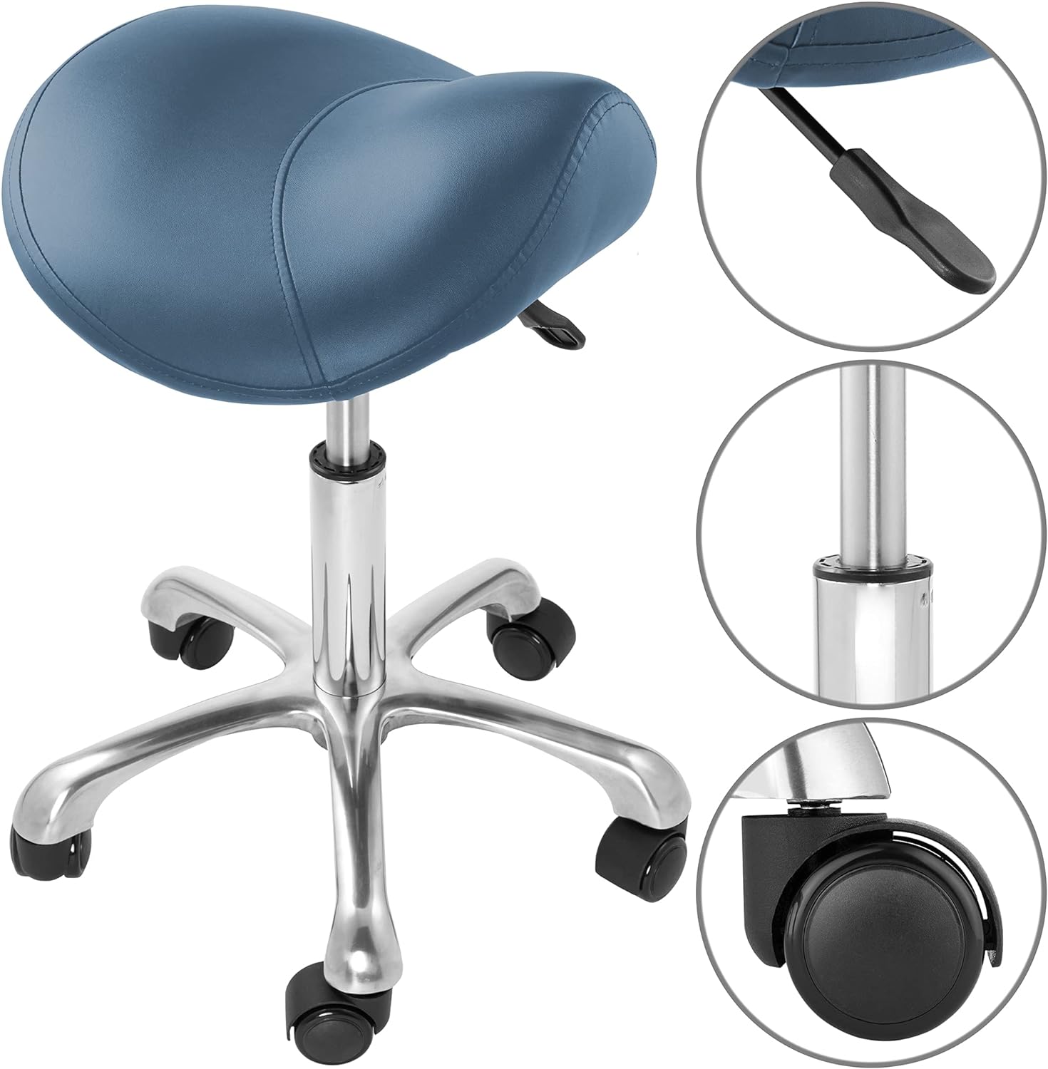 Taburete ergonómico profesional, azul, asiento hidráulico ajustable, s -  VIRTUAL MUEBLES