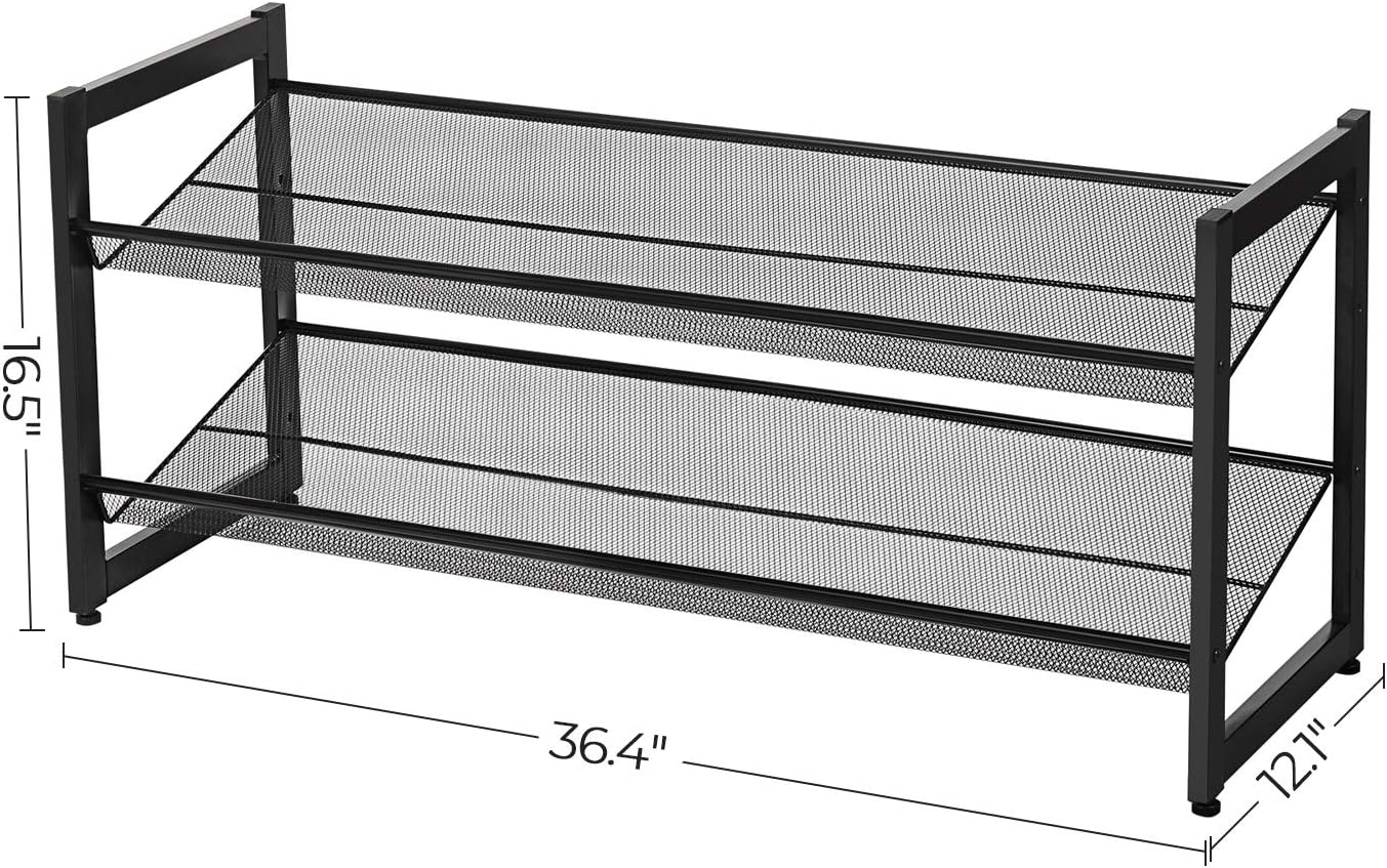 SONGMICS Zapatero de 3 niveles, soporte organizador de zapatos de malla  metálica ajustable, estante apilable plano o en ángulo para 9-12 pares,  torre
