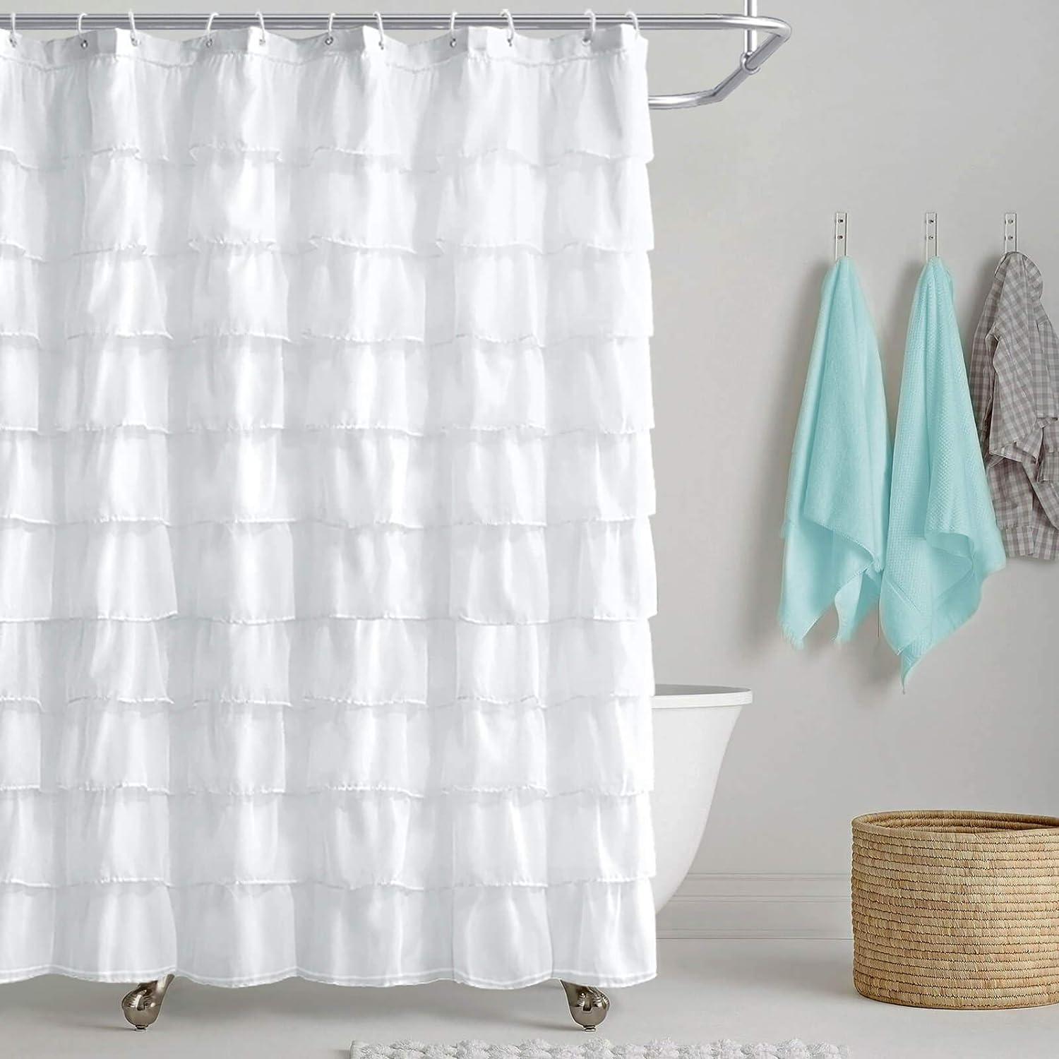 Cortina de ducha de tela blanca, cortina de ducha de felpilla con text -  VIRTUAL MUEBLES