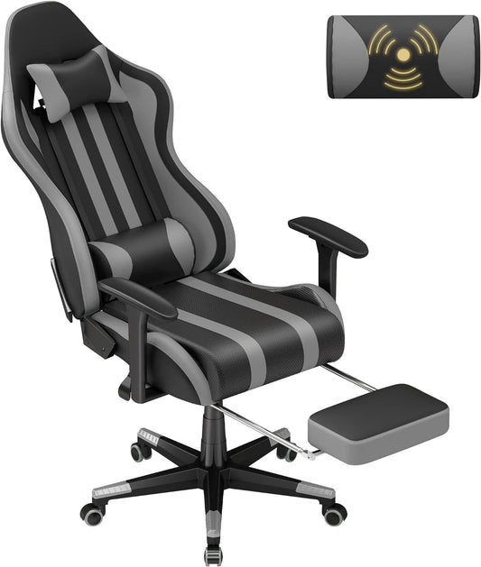Silla de juegos gris con reposapiés, sillas ergonómicas de masaje para adultos