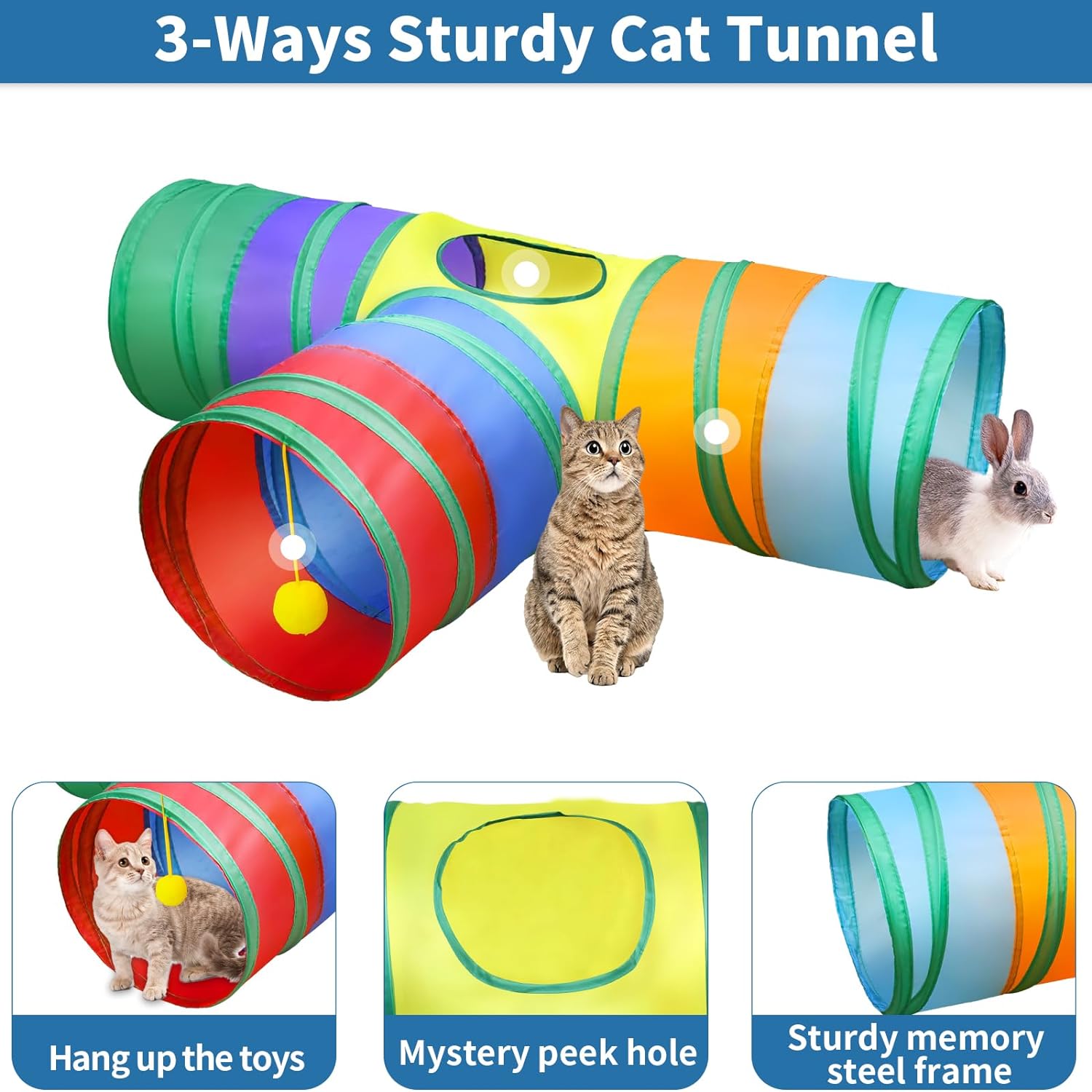 Juego de juguetes para gatos, túneles plegables para gatos de interior,