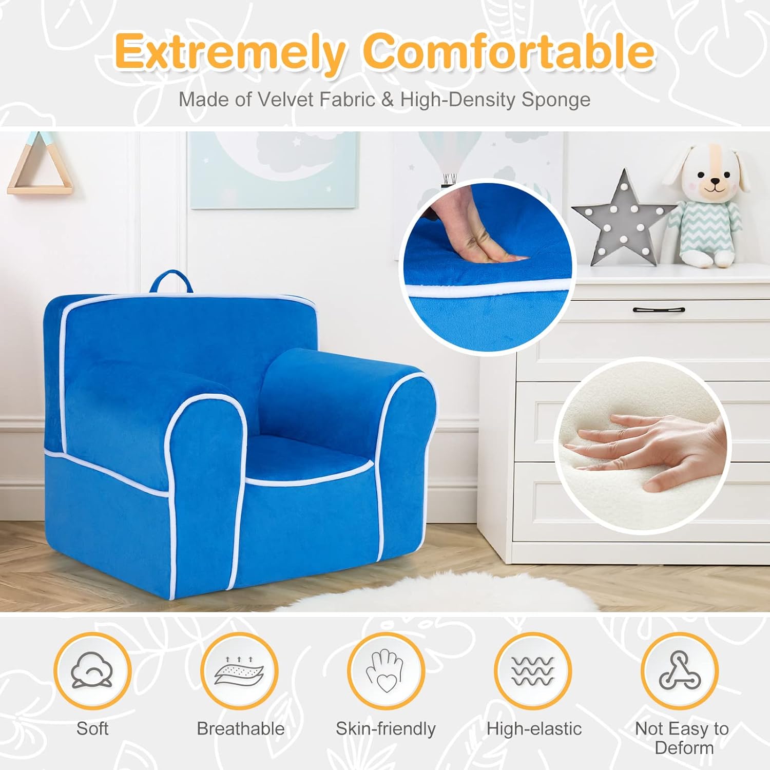Sofá para niños, silla rellena de espuma con superficie de terciopelo extraíble