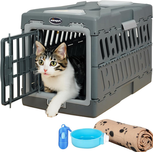 Transportador de gatos grande duro, jaula portátil de plástico para perros de