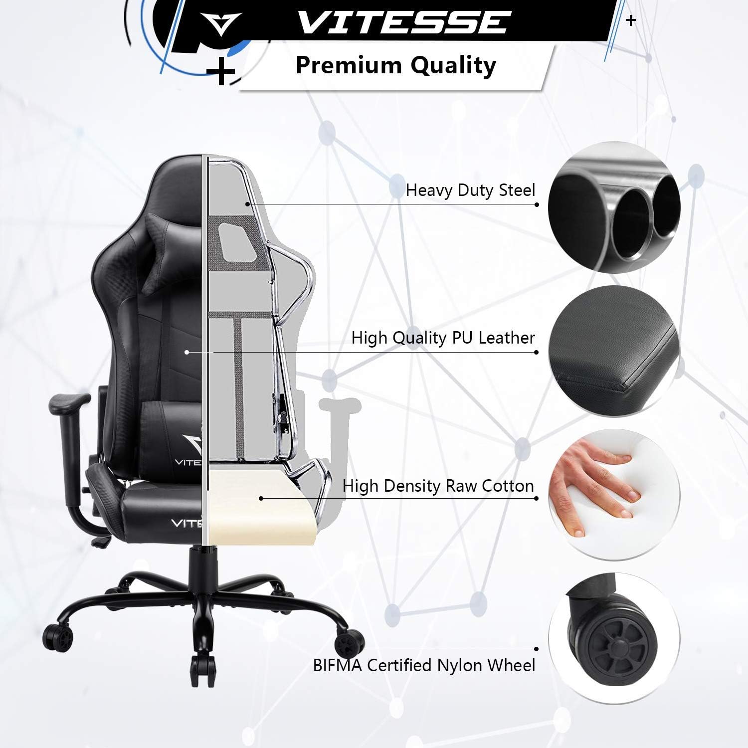 Silla de computadora VIT para videojuegos con respaldo alto de PC, ergonómica