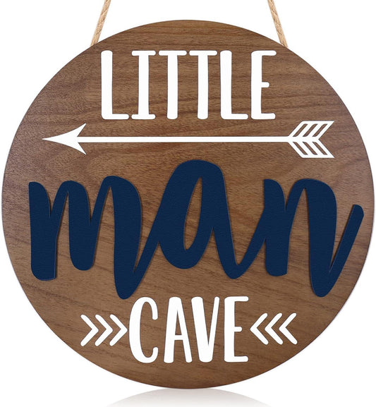 Letrero redondo de madera con diseño de cueva de Little Man para puerta de niño - VIRTUAL MUEBLES