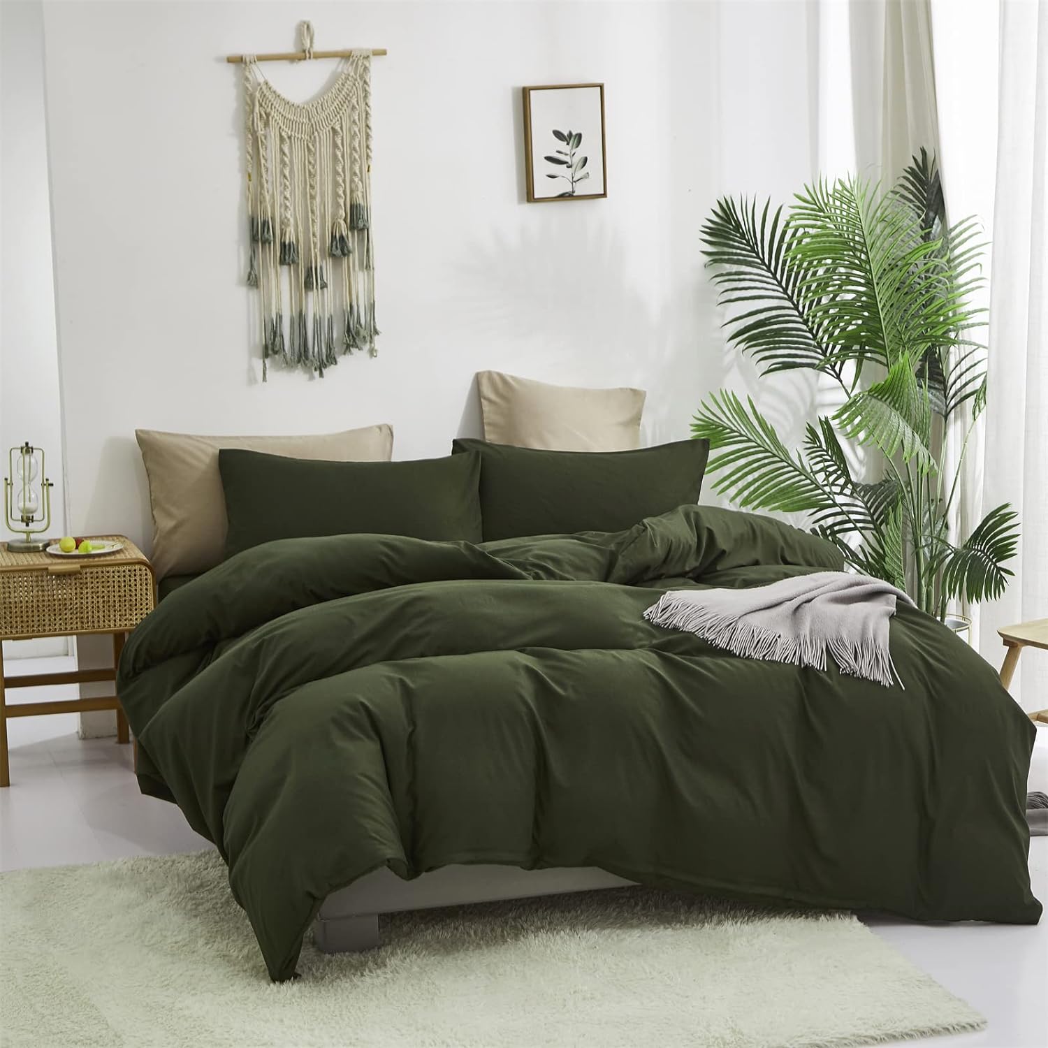 Juego de edredón verde militar, juego de ropa de cama de color verde oliva,