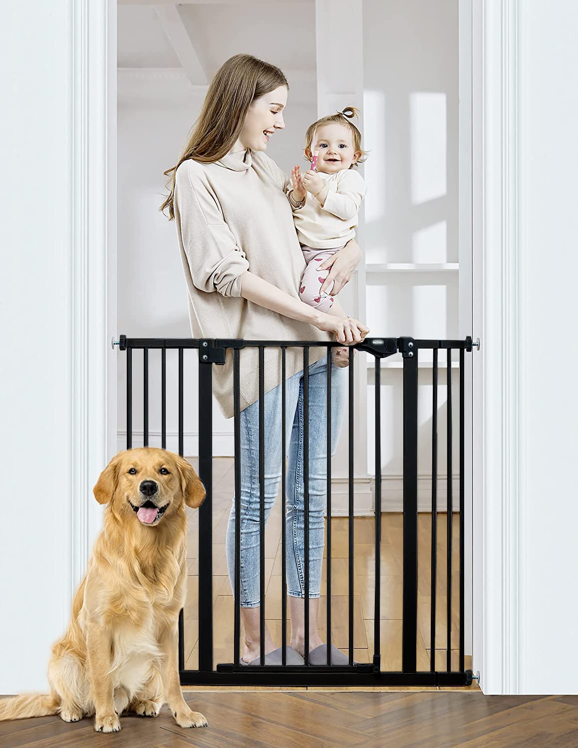 Puerta para perros de 36 pulgadas de alto con cierre automático para  mascotas con 2 piezas de soporte, se adapta entre 32 y 42.5 pulgadas,  puerta