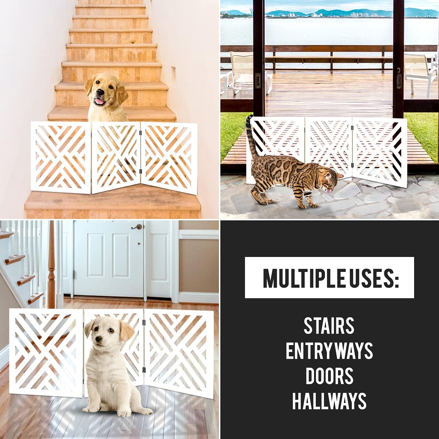 Bundaloo Valla de madera decorativa expandible para perros pequeños a  medianos, barrera para escaleras, puertas y pasillos (diamante)