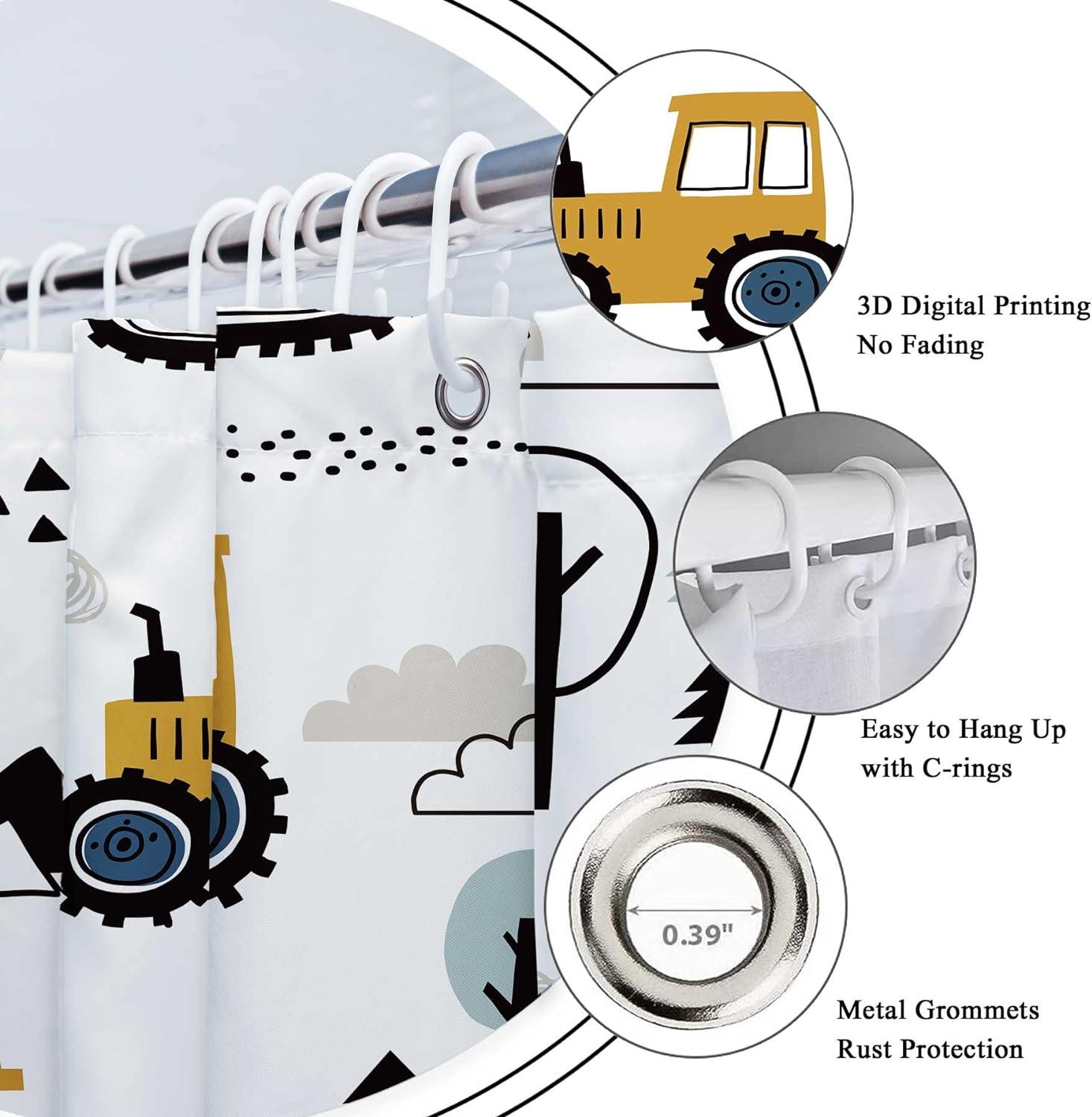 Riyidecor Cortina de ducha de camión de construcción para decoración de baño, - VIRTUAL MUEBLES