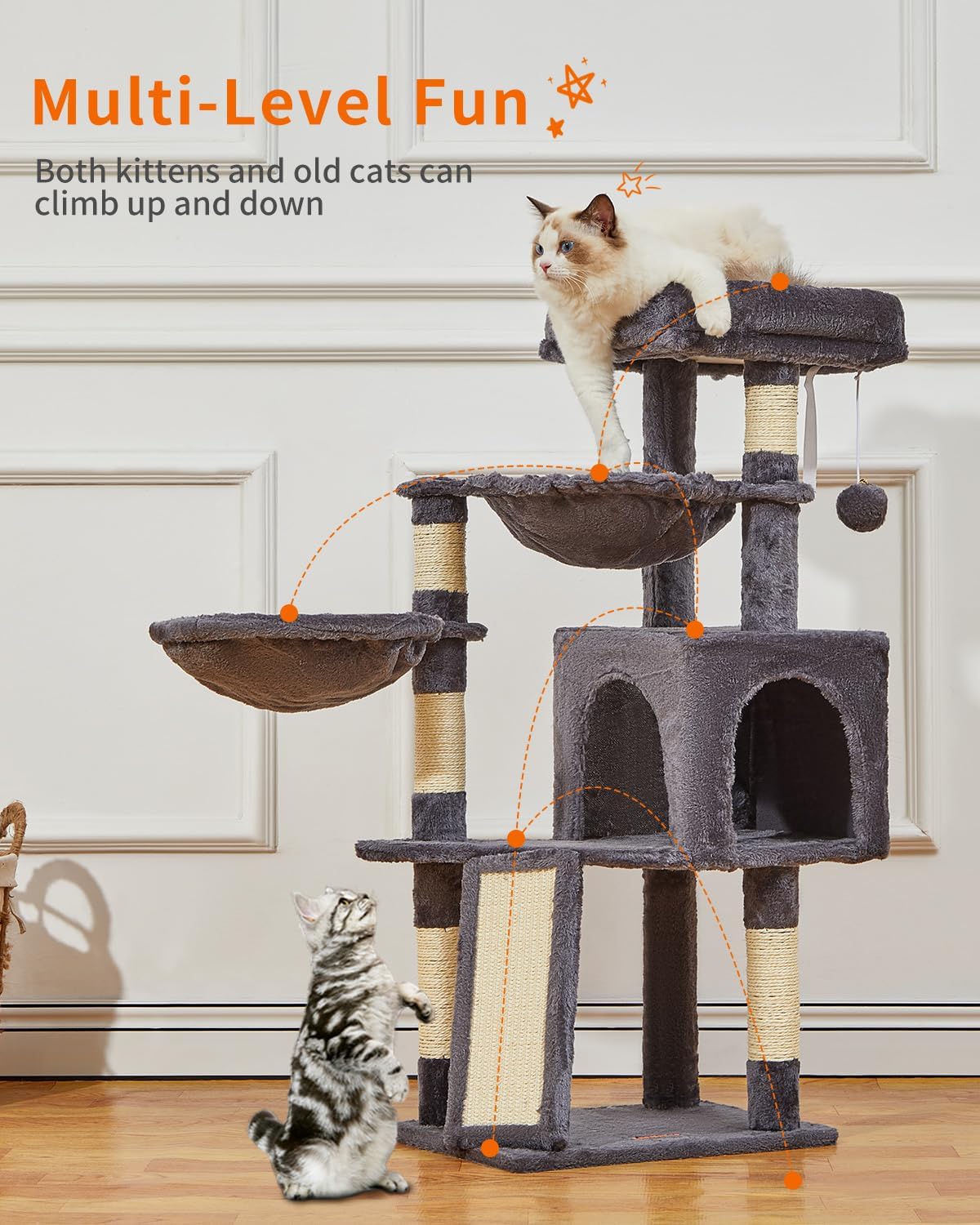Árbol para gatos, torre de gato de 37.4 pulgadas para gatos de interior,