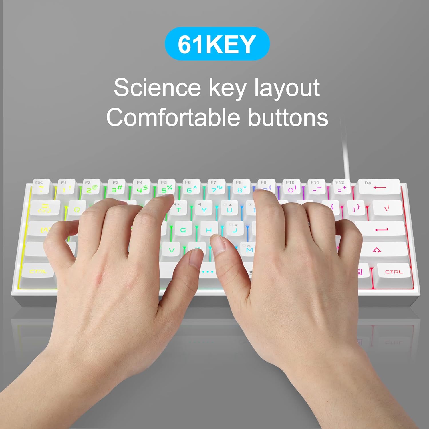Teclado para juegos 60% con cable, mini teclado ultra compacto  retroiluminado RGB, mini teclado compacto impermeable de 61 teclas para  jugadores de