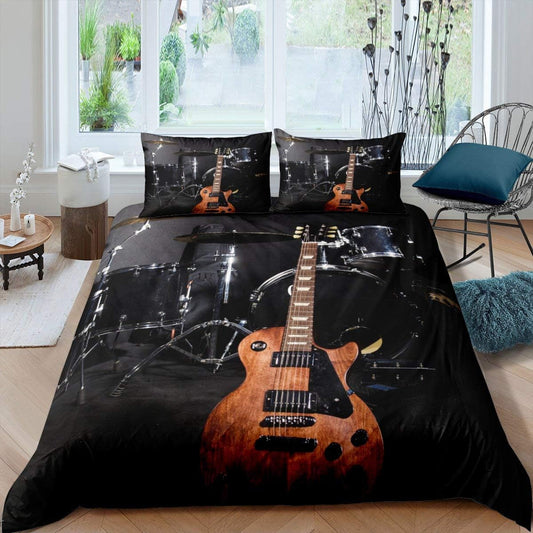 Juego de funda de edredón de guitarra, juego de ropa de cama de música rock,