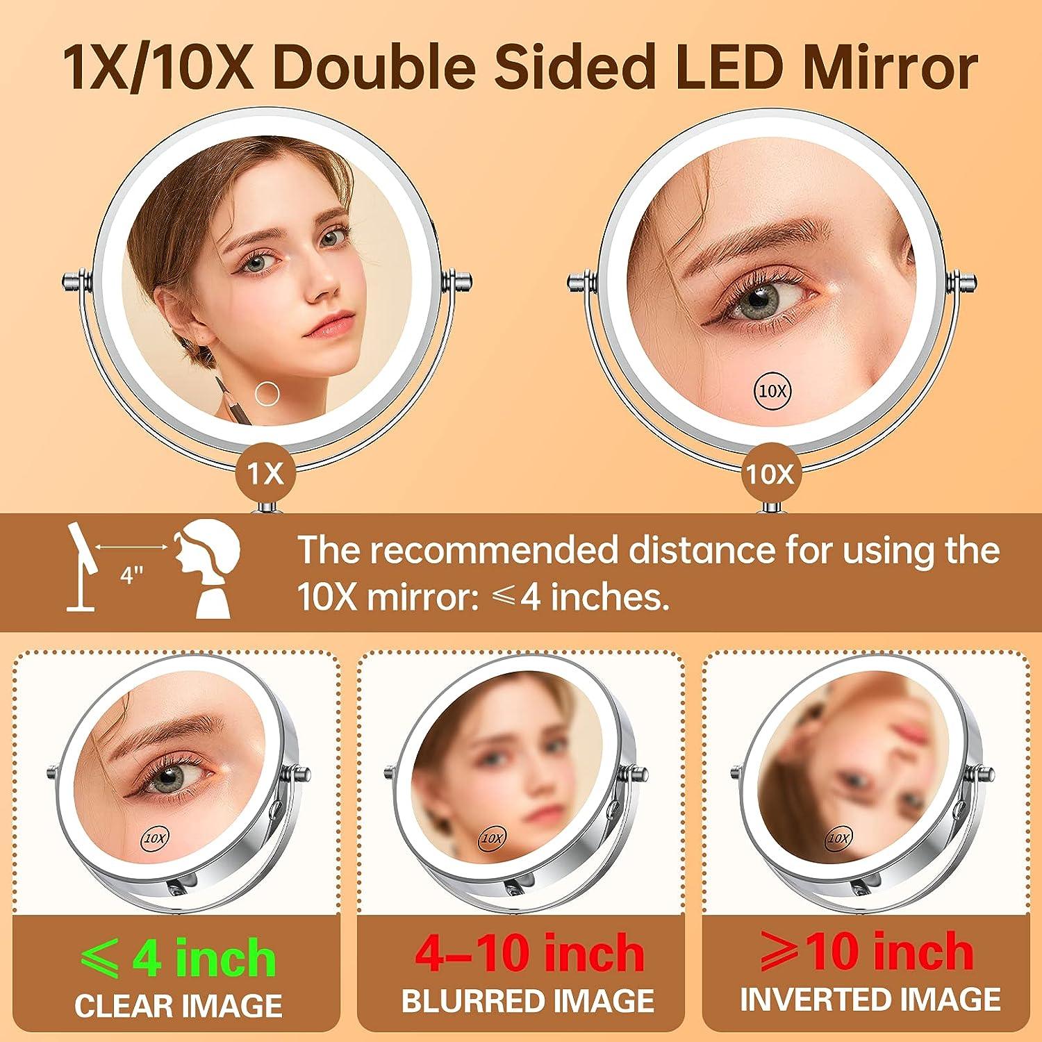 Espejo ovalado de aumento con luz LED de doble cara para  maquillaje; 1 x/7 X ampliación; acabado de cromo pulido, de Conair :  Belleza y Cuidado Personal