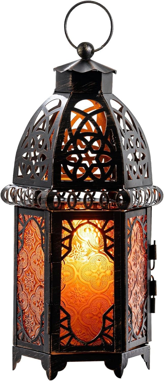 Farol de Ramadán decorativo vintage de gran tamaño, altura 12.8 pulgadas,