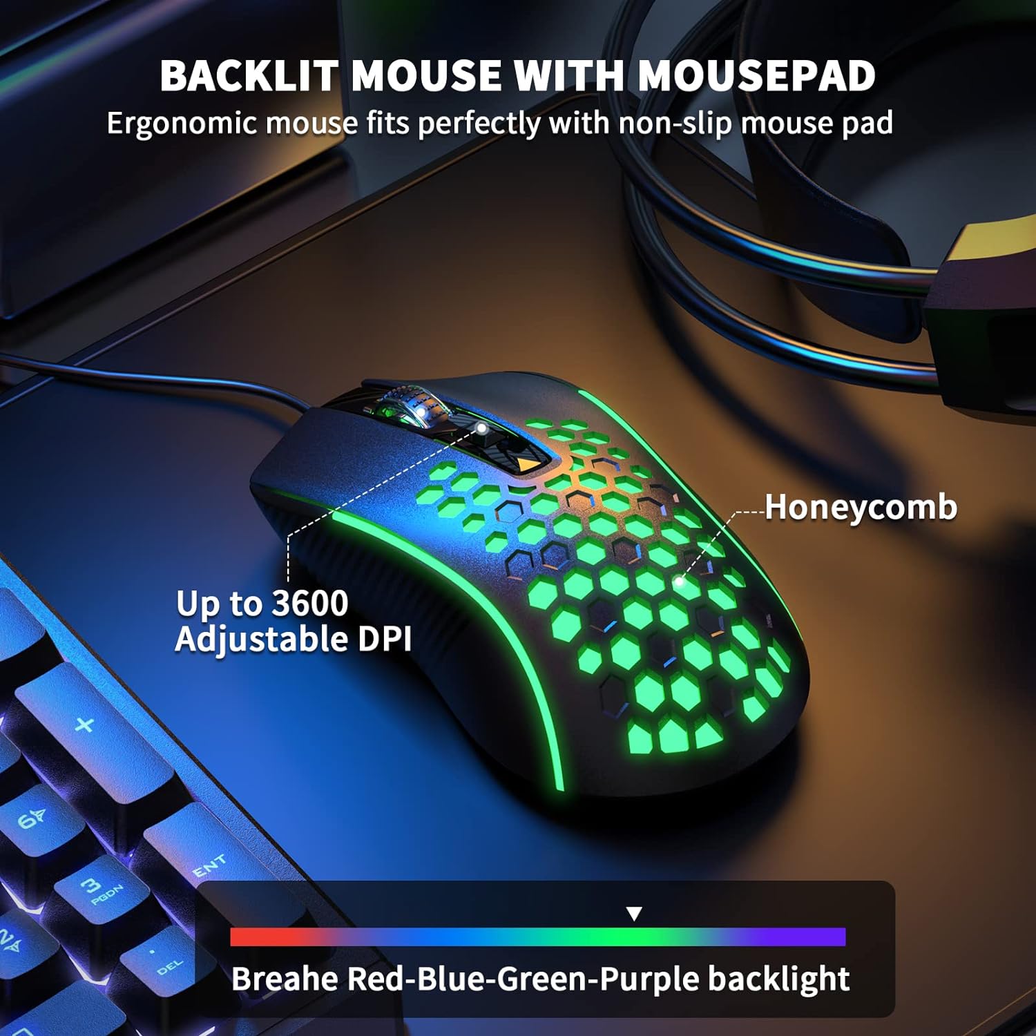 AULA Combo de teclado y mouse para juegos, juego de mouse con retroiluminación