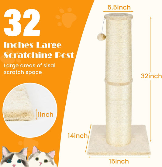 Rascador para gatos de 32 pulgadas de alto, 5.5 pulgadas de diámetro grande, de