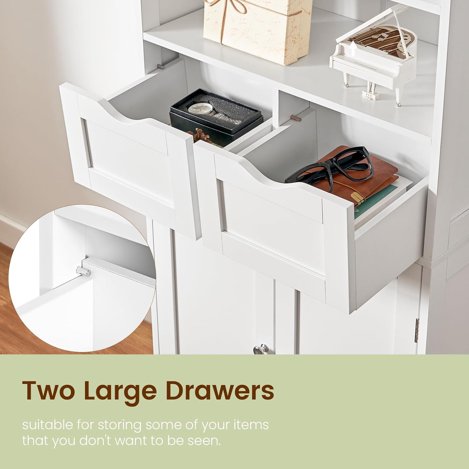 Armario de almacenamiento para baño, armarios de almacenamiento  independientes con 2 puertas, 4 cajones y estante ajustable, armario alto  para baño