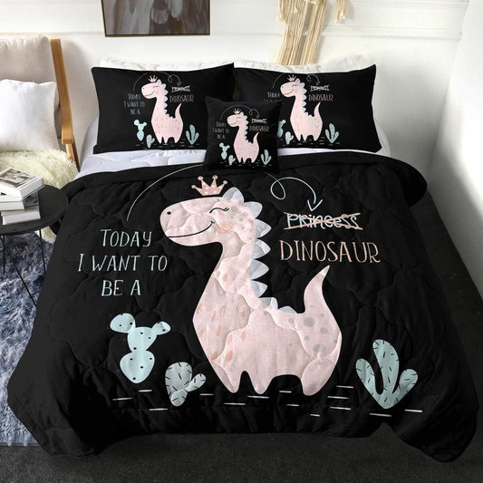 Sleepwish Edredón de dinosaurio princesa para niña, tamaño Queen, color negro y